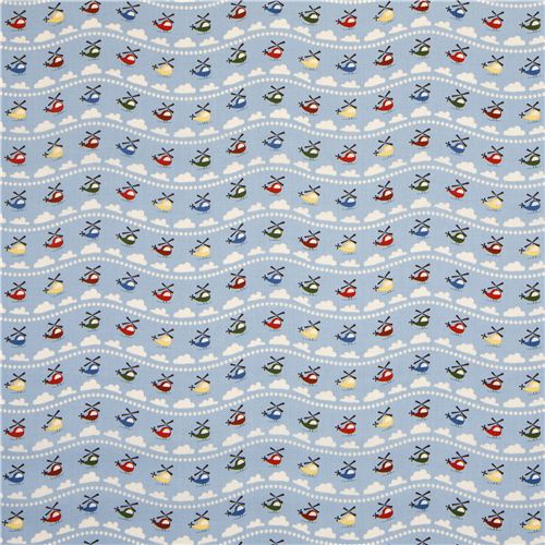 blue Riley Blake helicopter & clouds fabric USA 2