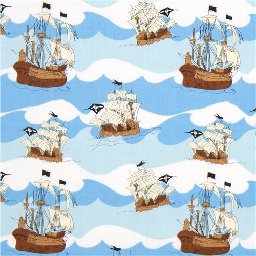 blue Riley Blake pirate ships fabric designer fabric 1