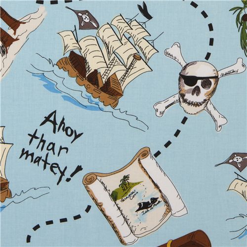 blue Riley Blake pirates fabric treasure map ship 1