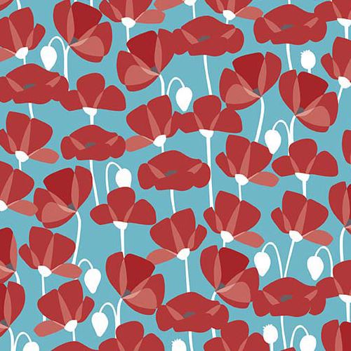 blue Riley Blake red poppy flower fabric Desert Bloom - modeS4u
