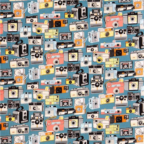 blue Riley Blake retro photo camera fabric Geekly Chic Fabric by Riley