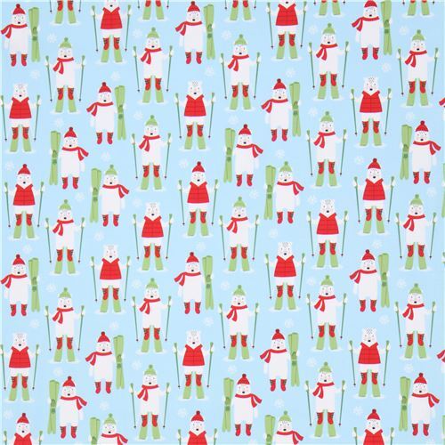 blue Robert Kaufman bear skiing Christmas fabric Frosty Friends - modeS4u