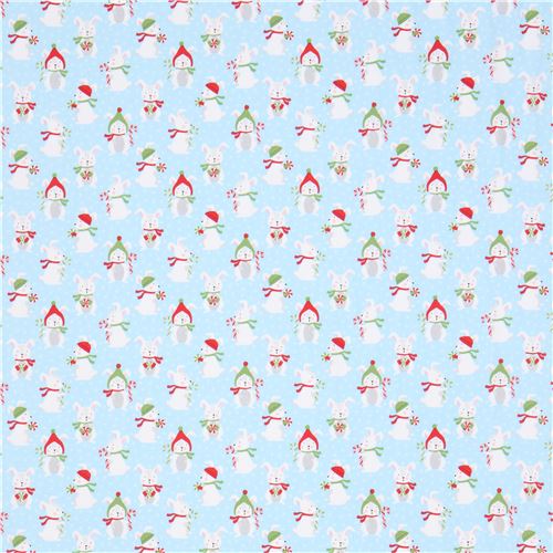 blue Robert Kaufman bunny rabbit dot Christmas fabric Frosty Friends ...