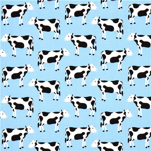 blue Robert Kaufman fabric Menagerie with cow 2