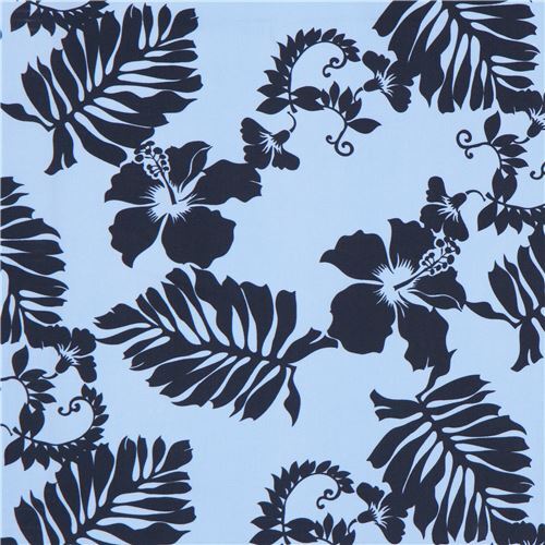 blue Robert Kaufman navy blue flower leaf fabric Paradise Pareaus 3 ...