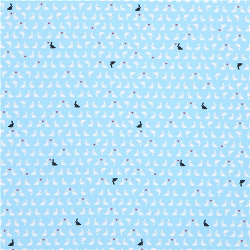 blue Robert Kaufman small bunny rabbit animal fabric Tiny Happy Lucky