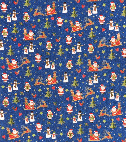 blue Santa Claus sleigh glitter fabric Andover from the USA Fabric by ...