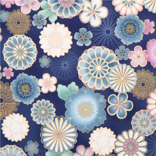 blue Satsuki 3 lily flower Asia fabric Robert Kaufman Fabric by Robert ...