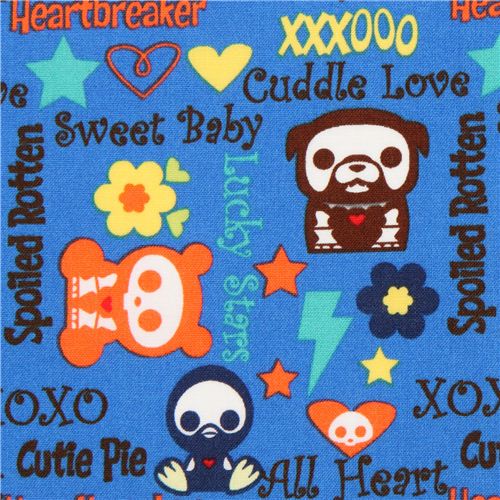 blue Skelanimals animal skeleton fabric sweet words USA 1