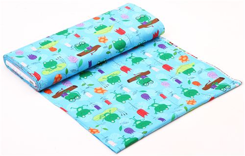 blue Timeless Treasures frog fabric Hanging at the Pool Fabric by ...