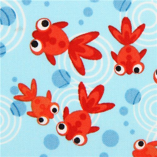 blue Timeless Treasures goldfish animal fabric 1