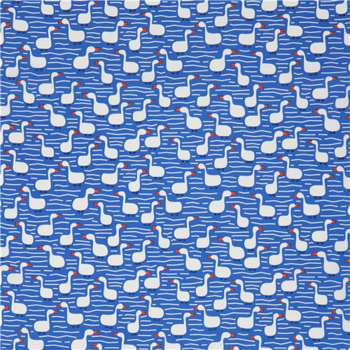 blue 'Waterland' white goose bird animal Cloud 9 organic cotton fabric ...