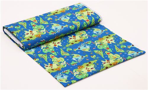 blue World map fabric by Timeless Treasures 3