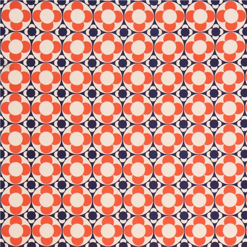 blue and orange flower pattern oxford fabric by Kokka from Japan 2