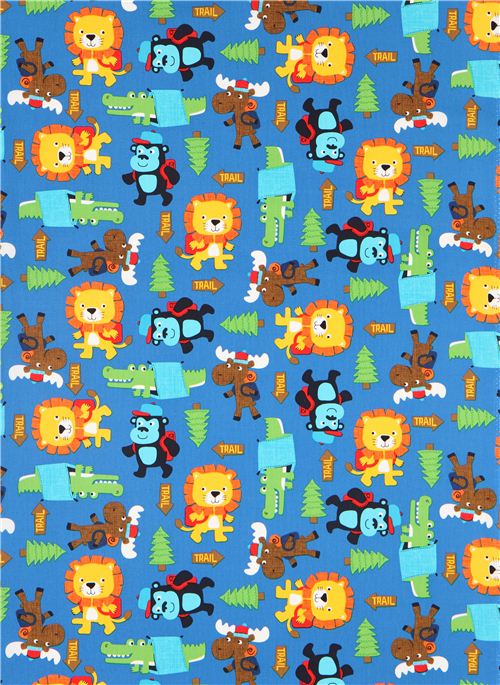 blauer Tier Stoff Timeless Treasures gro�e Camping Critters 2