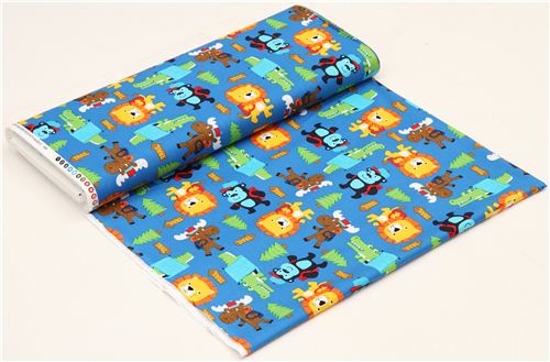 blauer Tier Stoff Timeless Treasures gro�e Camping Critters 3