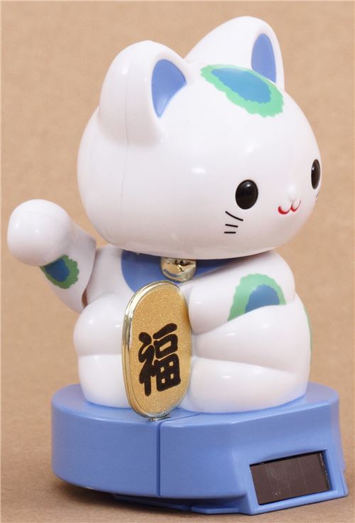 blue base lucky cat charm solar powered bobble head toy from Japan