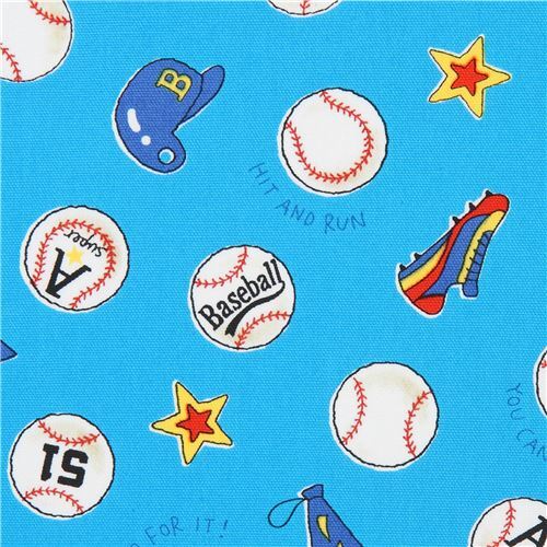 blue baseball sports oxford fabric by Kokka Fabric