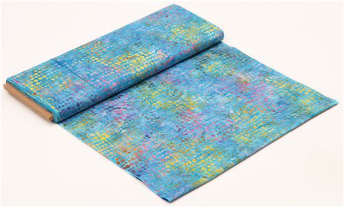  Tissu  bleu style batik  avec des pois multicolores par 