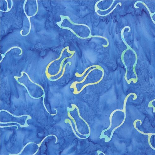 Fat Quarter (50 x 56 cm) - blue batik fabric with cats by Timeless Treasures
