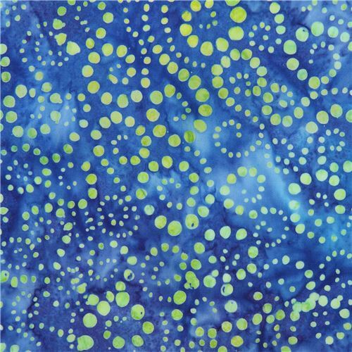 tessuto blu in stile batik pois verde acido Robert Kaufman Tessuto