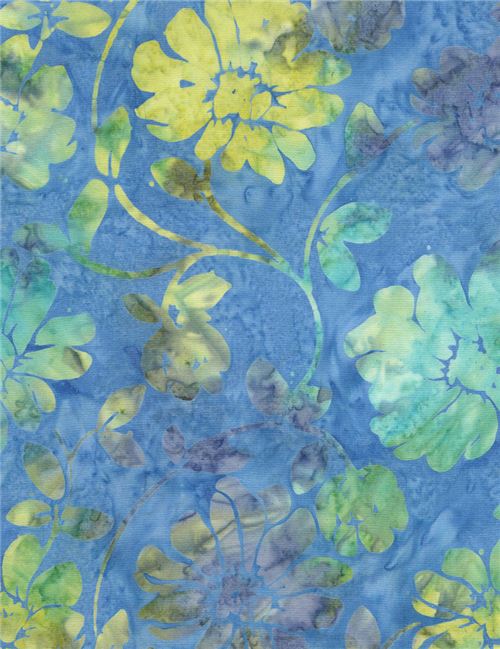 blue batik lime green turquoise flower extra wide fabric by Timeless Treasures  2