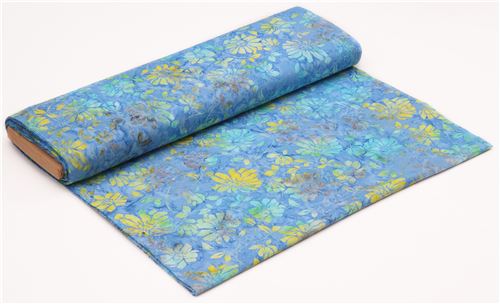 blue batik lime green turquoise flower extra wide fabric by Timeless Treasures  3