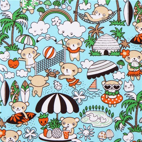 blue bear anime fabric Manga Hawaii fabric from the USA 1