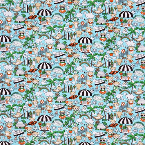 blue bear anime fabric Manga Hawaii fabric from the USA 2