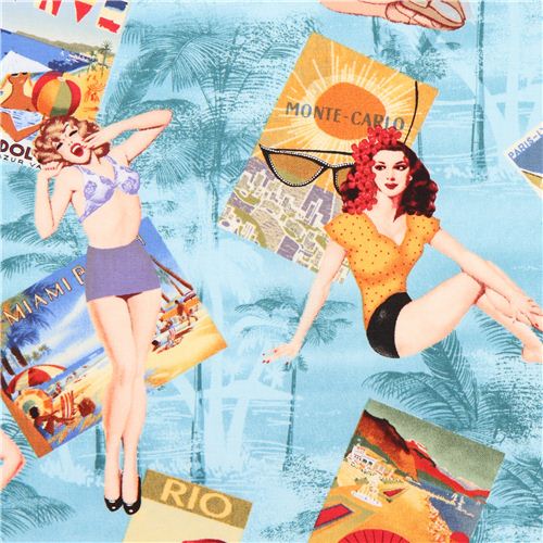 Blue Bikini Pin Up Girls Retro Fabric By Timeless Treasures Fabric By Timeless Treasures Modes4u 3155