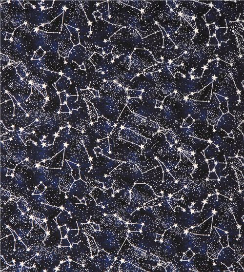 197115 blue black glow in the dark star constellations fabric Timeless Treasure