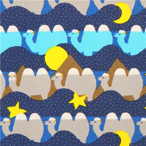 blue camel desert animal stripes coton fabric  1