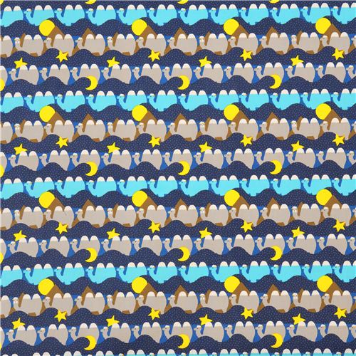 blue camel desert animal stripes coton fabric  3