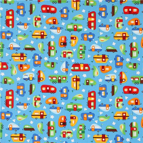 Blue Camper Caravan Fabric By Robert Kaufman From The Usa Fabric By 