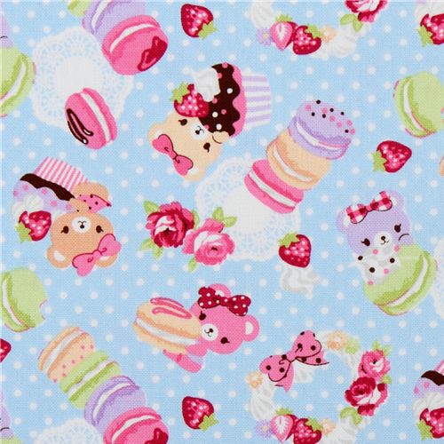blue canvas fabric macaroons bears Japan kawaii 1