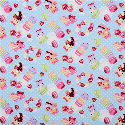 blue canvas fabric macaroons bears Japan kawaii 2