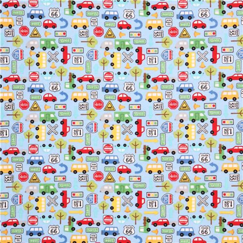 blue car traffic flannel fabric Riley Blake USA Fabric by Riley Blake ...