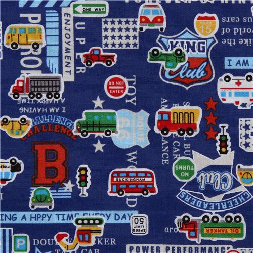 blauer Auto Stoff fr Jungs von Kokka Japan 1