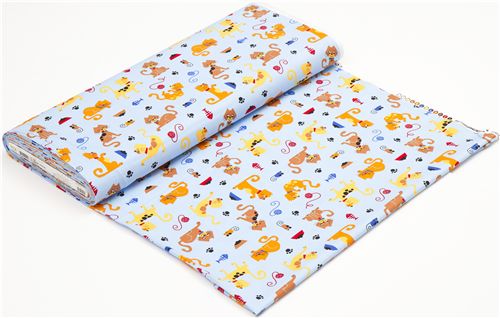 blue cat fabric with mouse fish wool Realizzato da Robert Kaufman 3