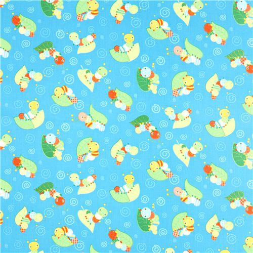 blue caterpillars animal fabric by Timeless Treasures 2