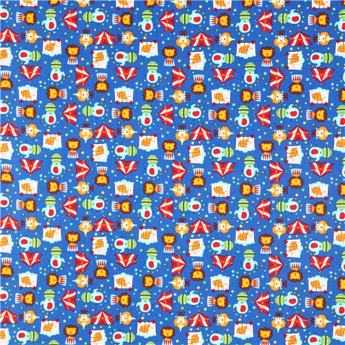 blue circus fabric circus animals Timeless Treasures 2