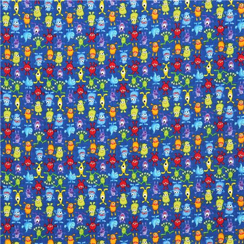 blue colorful alien monster fabric by Timeless Treasures 2