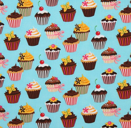 blue cupcakes fabric cherry Robert Kaufman kawaii Fabric by Robert ...