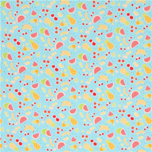 blue cute colorful banana pineapple fruit Michael Miller fabric Yummy Fruits 2