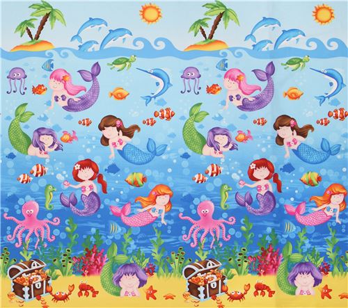 Chibi Anime Mermaid and fish personalizable fabric