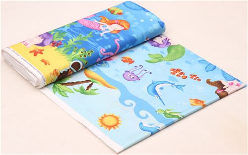 blue cute mermaid treasure chest fish fabric Little Mermaids 4