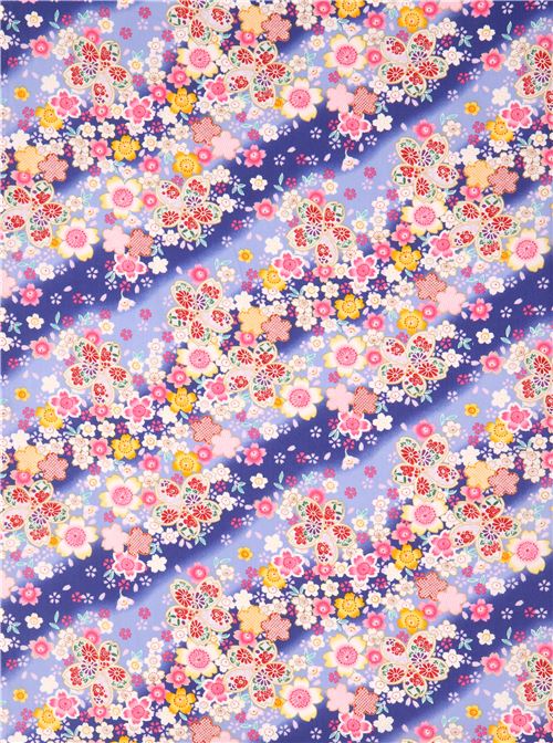 blue dark blue colorful flower gold metallic embellishment fabric from