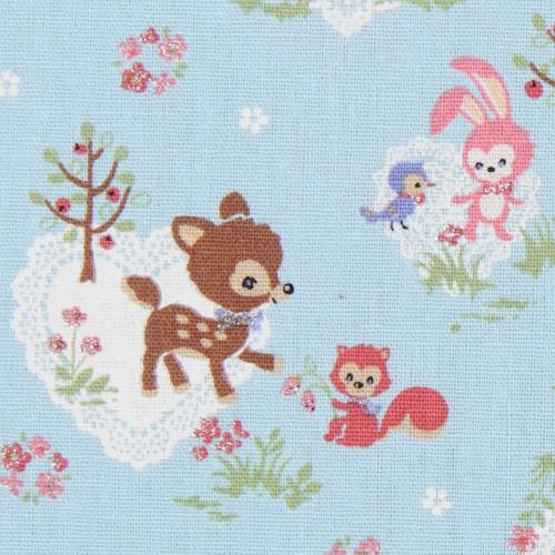 blue deer squirrel bunny Kokka linen fabric 1