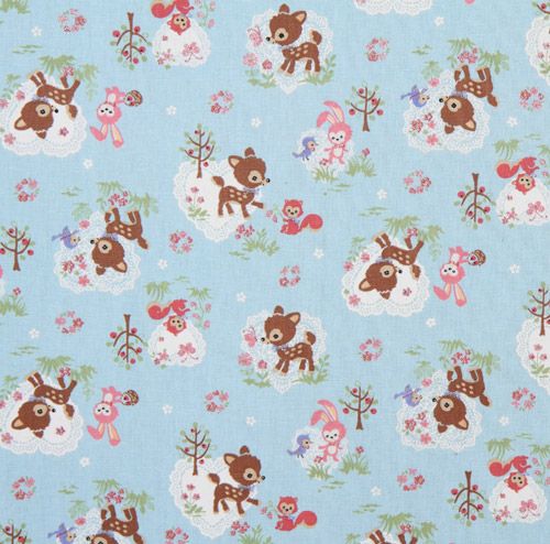 blue deer squirrel bunny Kokka linen fabric 2