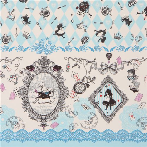 blue diamond pattern Alice in Wonderland fairy tale oxford fabric by Kokka